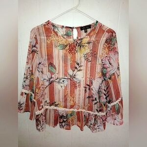 See Through Flowerd/Striped Top